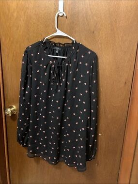 Haver London Black Blouse with Heart Motif and Tie Neck
